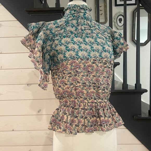 014 Anthropologie Let Me Be High Neck Printed Peasant Blouse NWOT Size XXS - Picture 12 of 14